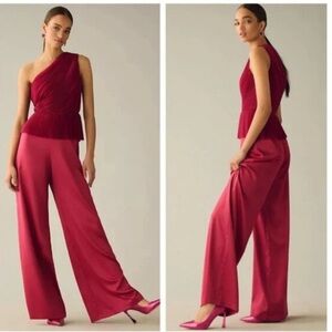 Hutch One-Shoulder Pleated Jumpsuit – Raspberry Red – Size 14